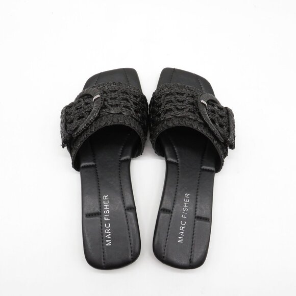 Marc Fisher Womens Black Loree Raffia Buckle Slide Sandals 5.5 NEW - Picture 7 of 8